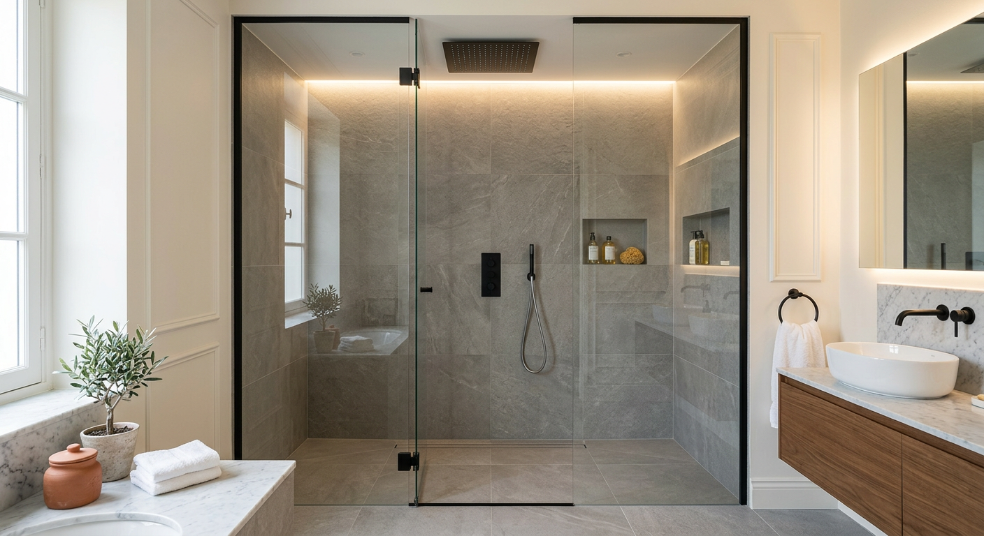 Installation de salle de bain moderne avec douche à l'italienne à Élancourt