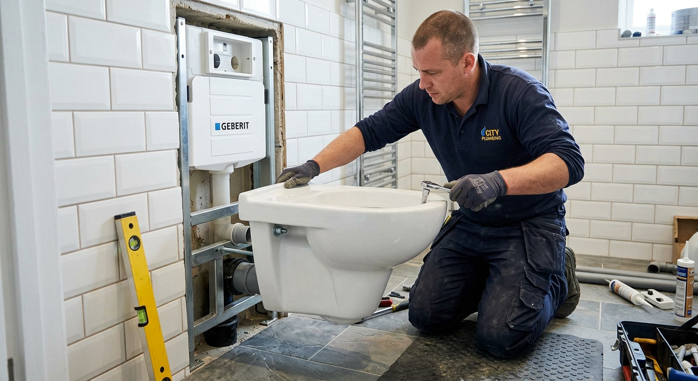 Pose de WC suspendu par un plombier professionnel à Élancourt